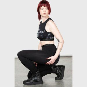 KILLSTAR ✦ Vampyre Lunge Panel Leggings ✦ Black Stretch Gothic Logo Waistband